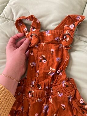 fabkids Rust Floral Tie-Shoulder Girls' Overalls